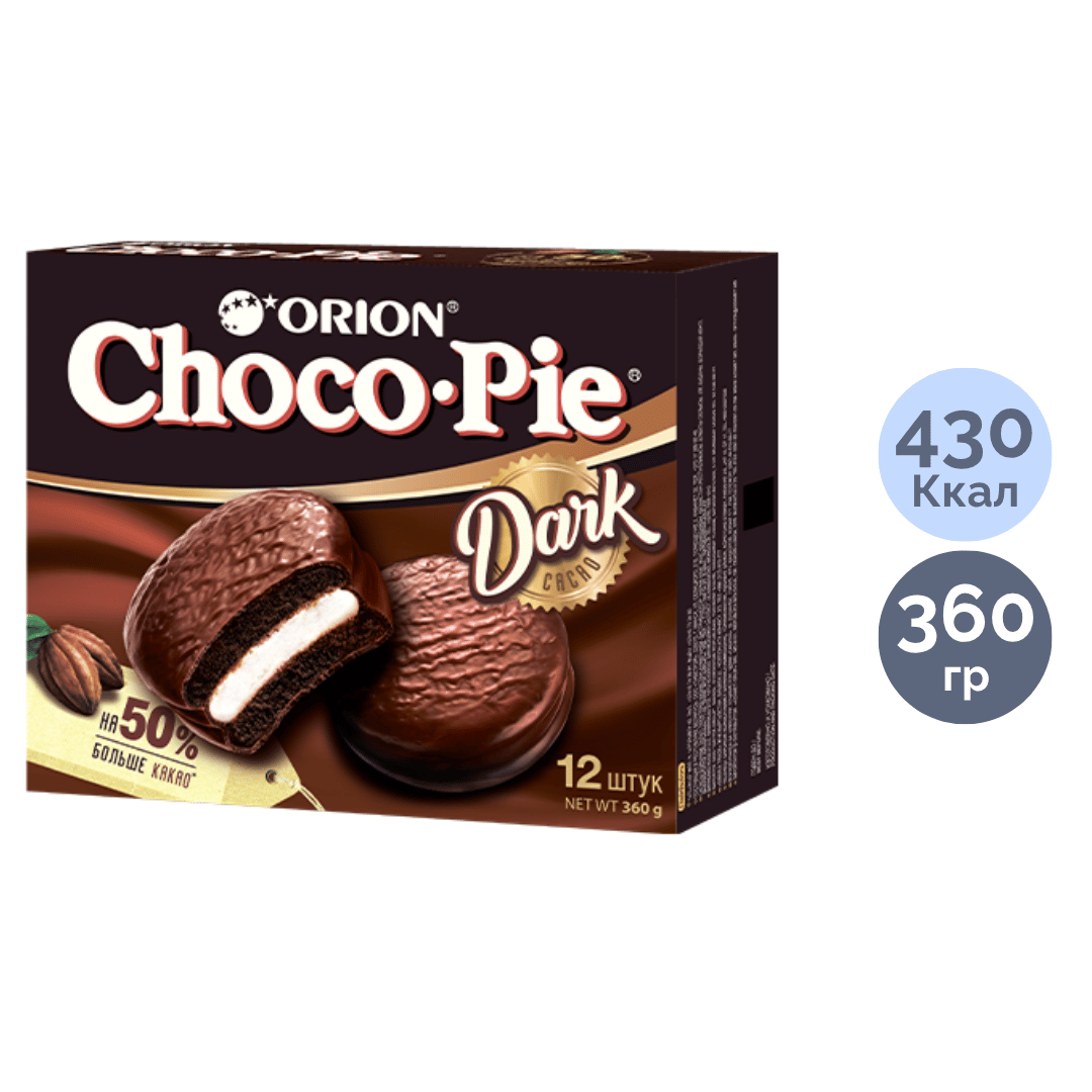 Бисквит Orion "Choco-Pie Dark", 360 гр, 12 штук в коробке / Бисквиты, круассаны, маффины