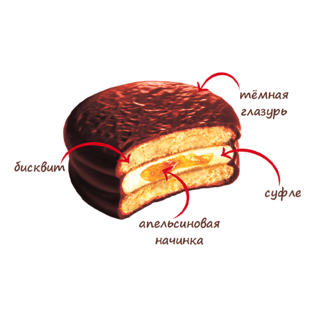 Бисквит Orion "Choco-Pie", апельсин, 360 гр, 12 штук в коробке / Бисквиты, круассаны, маффины №2