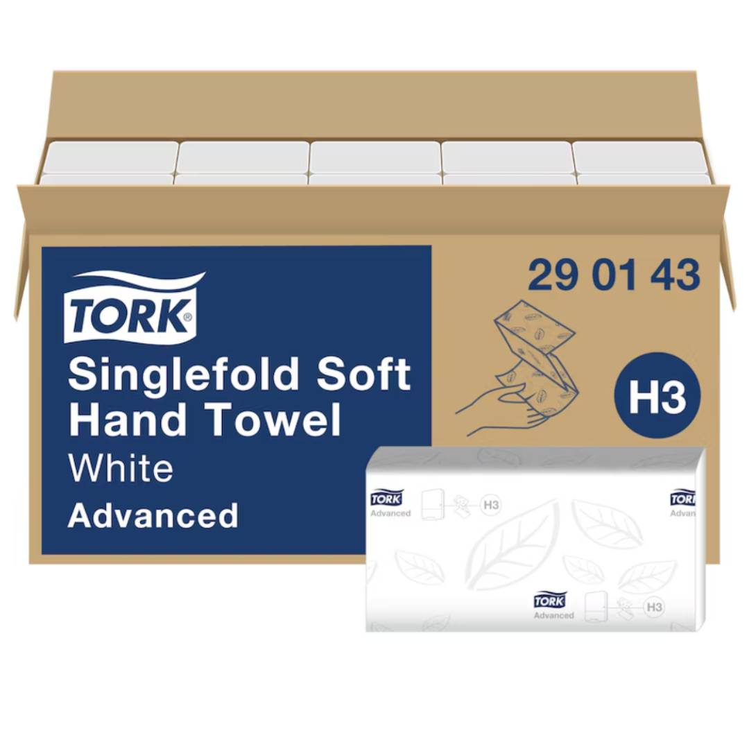 Полотенца бумажные Tork "Singlefold Soft", 250 шт, 2-х слойные, 23*22,6 см, сложение V, белые / Полотенца для диспенсеров №3
