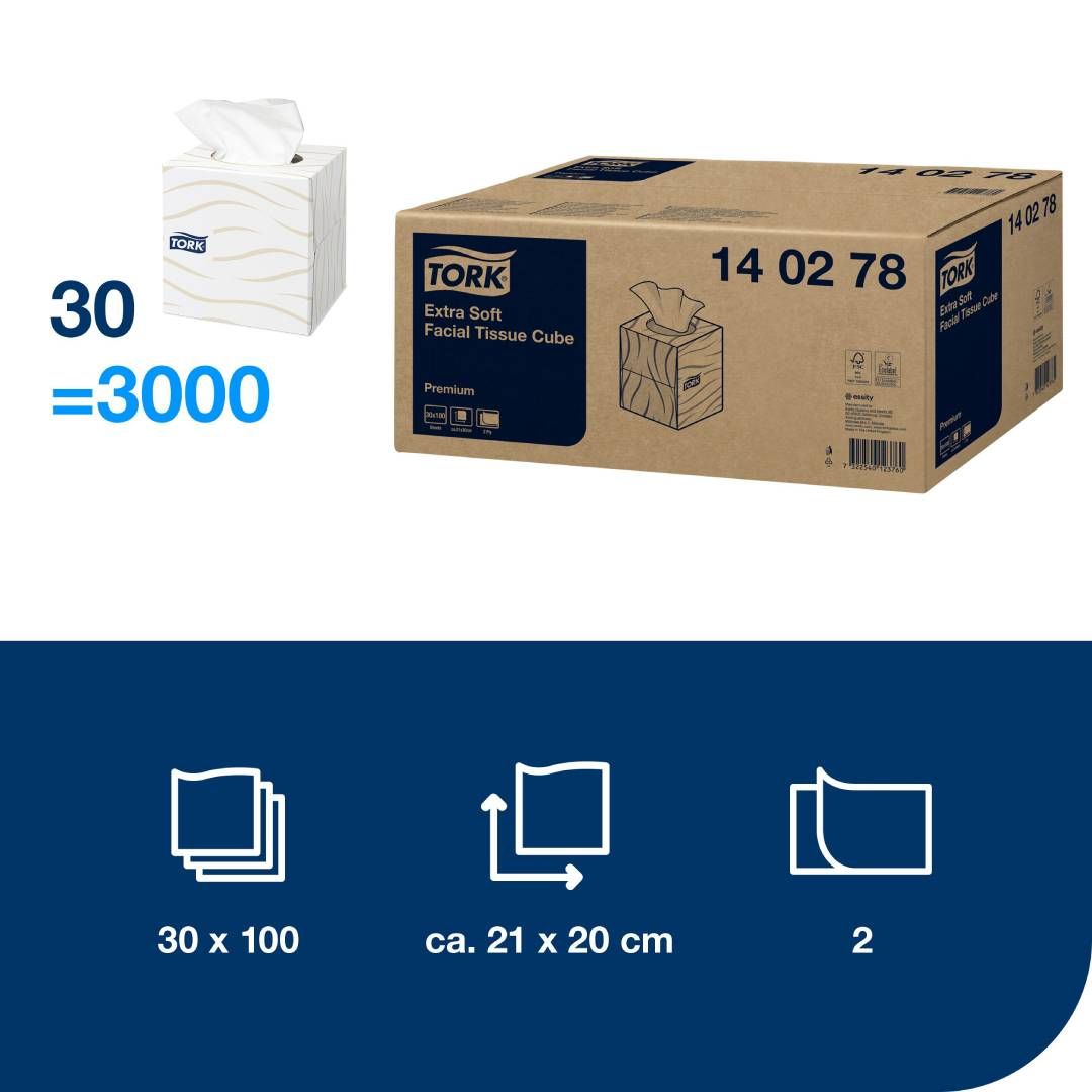 Tork Premium майлықтары, 2 қабатты, 100 дана, өлшемі 21*20 см, картон бокс-кубта, ақ / Қағаз майлықтар №3 oe.kz Tork Premium майлықтары, 2 қабатты, 100 дана, өлшемі 21*20 см, картон бокс-кубта, ақ / Қағаз майлықтар №3