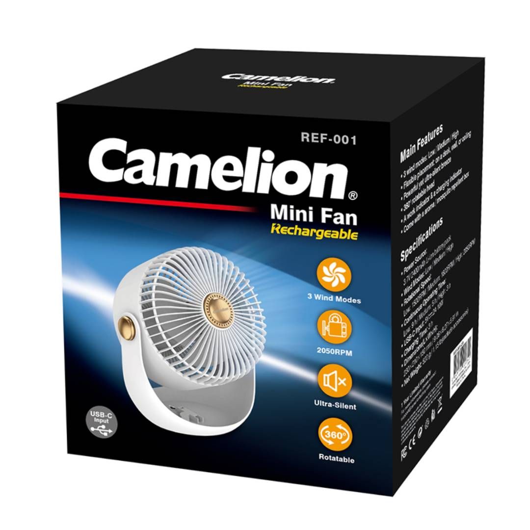 Вентилятор настольный Camelion REF-001-CB, перезаряжаемый, белый / Вентиляторы №3