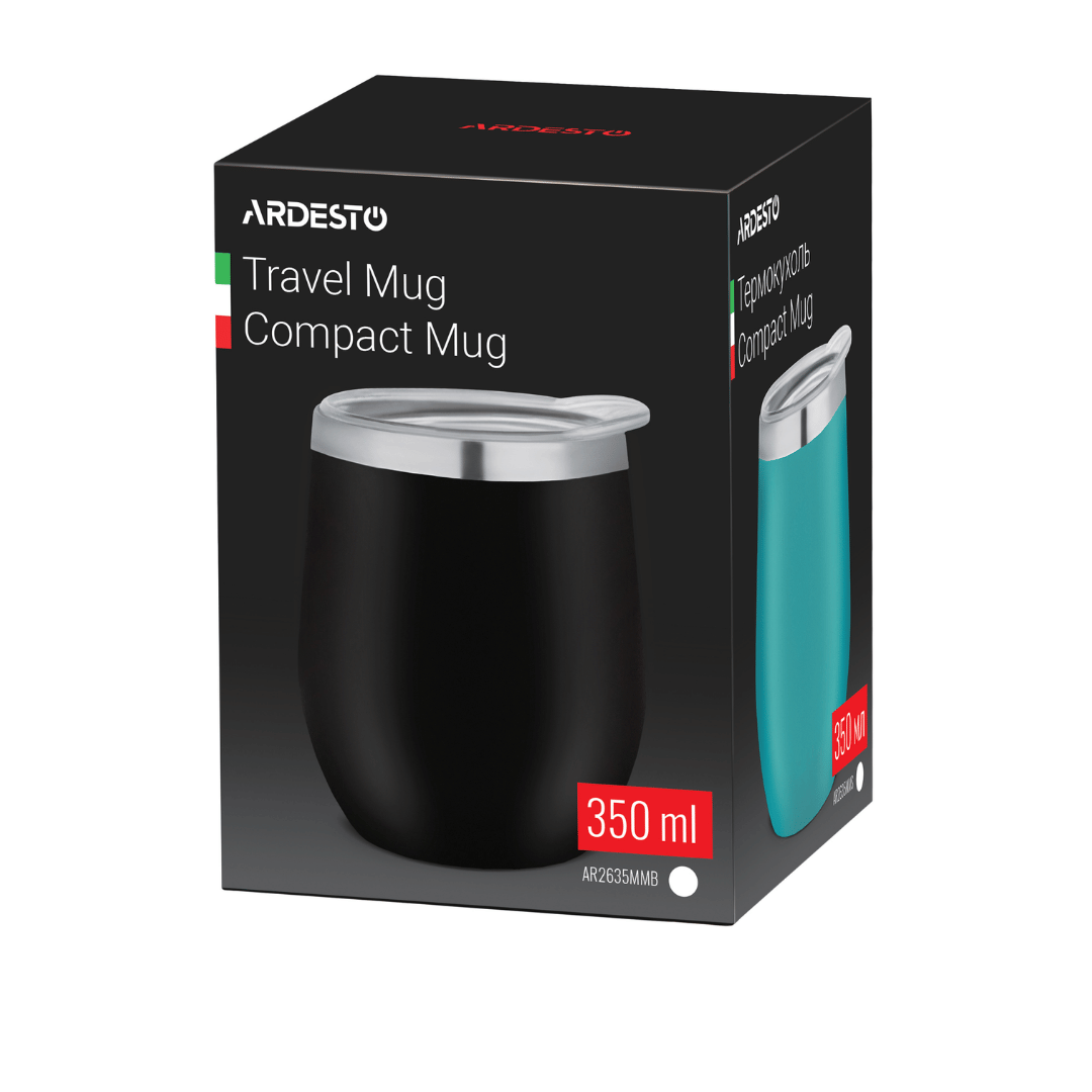 Термочашка Ardesto "Compact Mug", 350 мл, нержавеющая сталь, черный / Ас үй құрал-жабдықтары №3