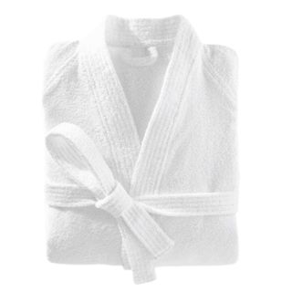 Халат махровый, S-XL, шалевый воротник, в белую полоску, белый / Текстильная продукция	