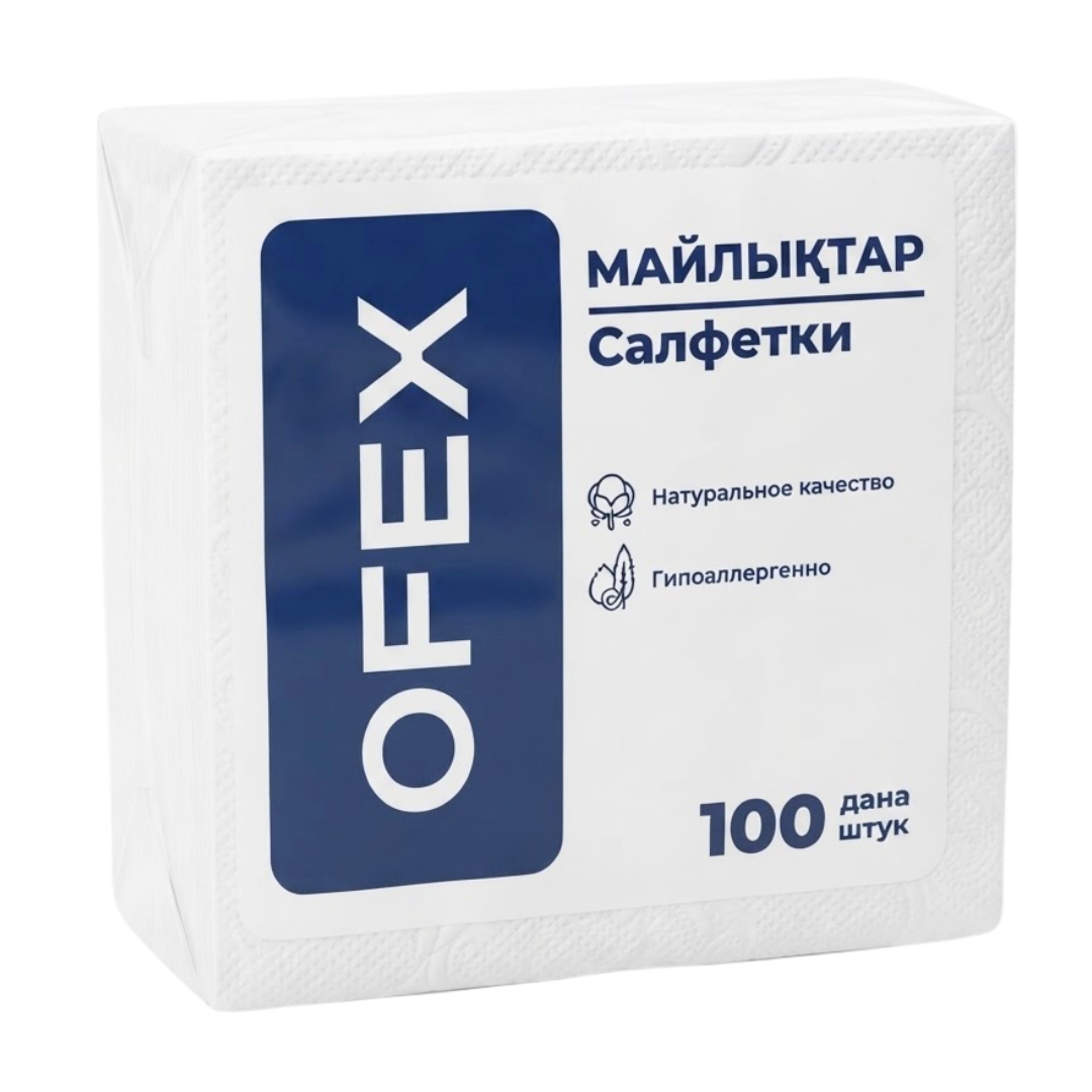 Ofex майлықтары, 1 қабатты, 100 дана, өлшемі 24*24 см, ақ / Қағаз майлықтар №2 oe.kz Ofex майлықтары, 1 қабатты, 100 дана, өлшемі 24*24 см, ақ / Қағаз майлықтар №2