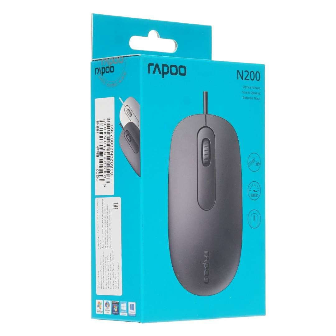 Мышь проводная оптическая Rapoo N200, 3 кнопки, 1600 dpi, USB, черная / Мыши проводные №4 oe.kz Мышь проводная оптическая Rapoo N200, 3 кнопки, 1600 dpi, USB, черная / Мыши проводные №4