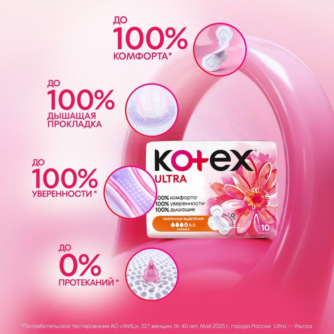 Kotex "Ultra Normal" гигиеналық төсемдері, күндізгі, 4 тамшы, 20 дана/қаптама / Женские гигиенические средства №5
