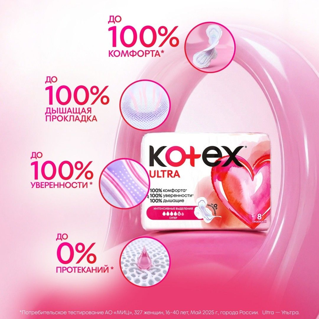 Kotex "Ultra Super" гигиеналық төсемдері, күндізгі, 5 тамшы, 16 дана/қаптама / Женские гигиенические средства №6