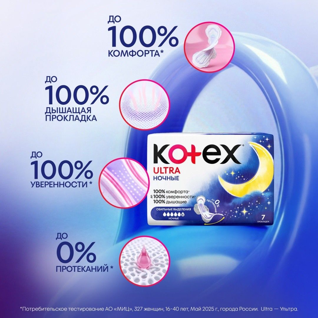 Kotex "Ultra Night" гигиеналық төсемдері, түнгі, 6 тамшы, 14 дана/қаптама / Женские гигиенические средства №7