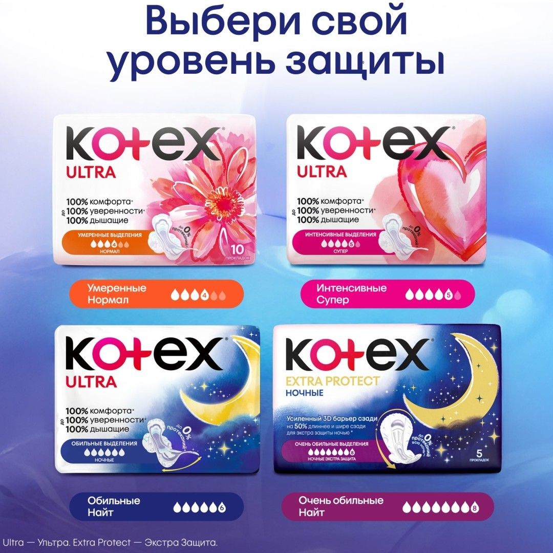 Kotex "Ultra Night" гигиеналық төсемдері, түнгі, 6 тамшы, 14 дана/қаптама / Женские гигиенические средства №9