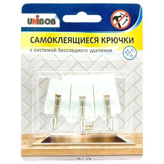 Крючок самоклеящийся Unibob, 45*20 мм, белый, до 1 кг, 3 шт. / Средства по уходу за одеждой