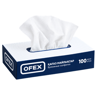 Салфетки Ofex, 2-х слойные, 100 шт., размер листа 21,5*20 cм, в картонном боксе, белые / Салфетки бумажные oe.kz Салфетки Ofex, 2-х слойные, 100 шт., размер листа 21,5*20 cм, в картонном боксе, белые / Салфетки бумажные