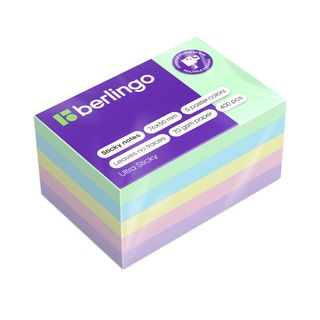 Блок самоклеящийся 76*50 мм, Berlingo "Ultra Sticky", 5 пастельных цвета, 400 листов / Блоки самоклеящиеся