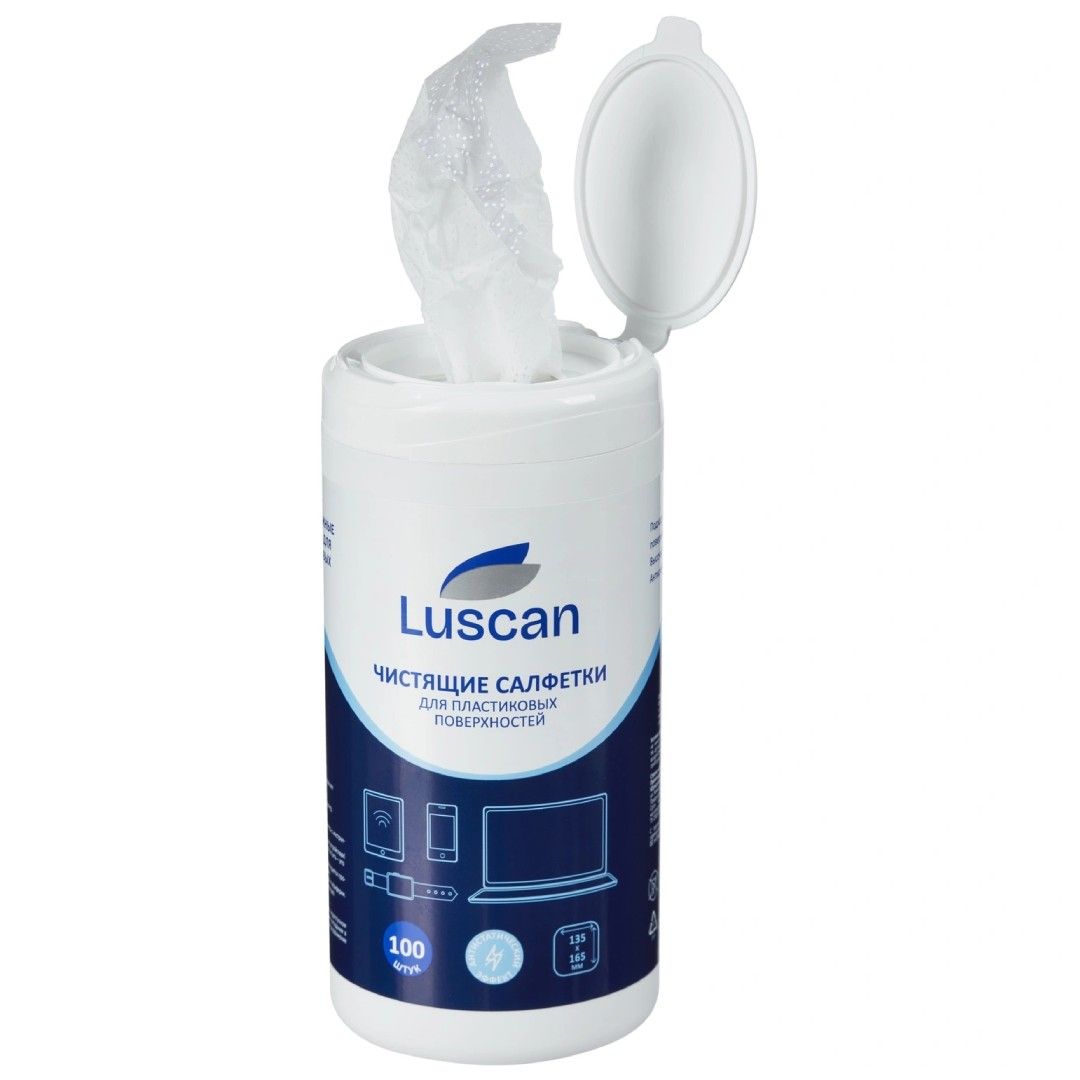 Туба с влажными чистящими салфетками для экранов Luscan, 135*165 мм, 100 шт/туба / Чистящие средства для оргтехники №5