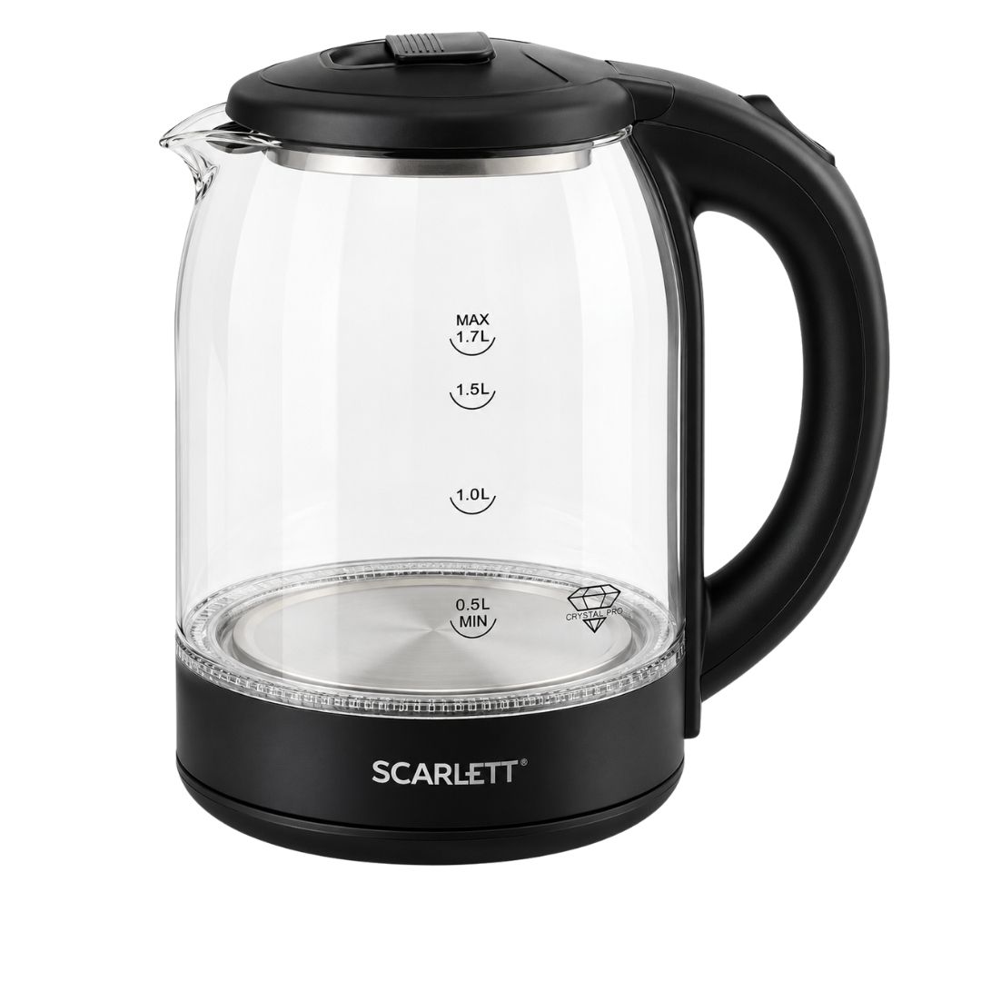 Электрлік шәйнек Scarlett SC-EK27G90, 1,7 л, пластик/шыны, қара түсті / Шәйнектер oe.kz Электрлік шәйнек Scarlett SC-EK27G90, 1,7 л, пластик/шыны, қара түсті / Шәйнектер