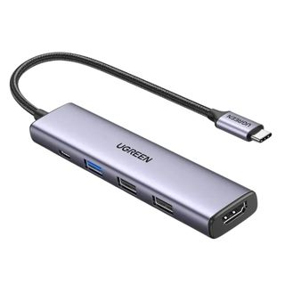 Док-станция Ugreen CM478 (15495), Type-C, HDMI, USB, 5 портов, серый / Интерфейсные кабели