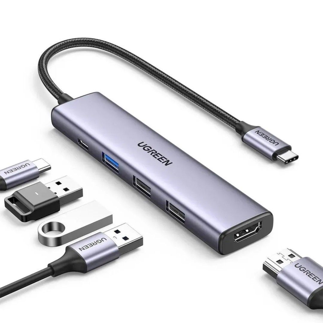 Док-станция Ugreen CM478 (15495), Type-C, HDMI, USB, 5 портов, серый / Интерфейсные кабели №2 oe.kz Док-станция Ugreen CM478 (15495), Type-C, HDMI, USB, 5 портов, серый / Интерфейсные кабели №2