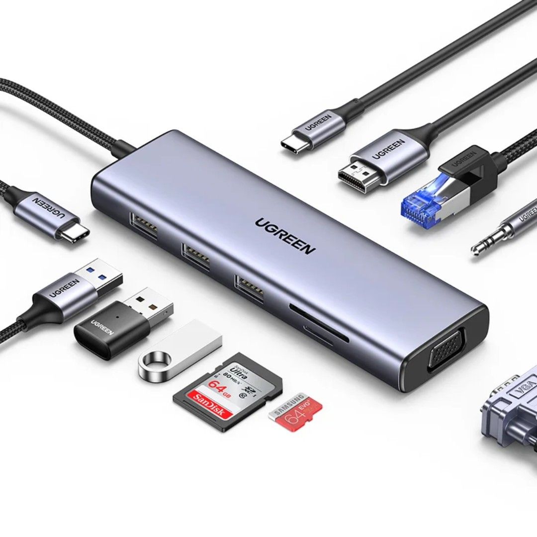 USB-хаб Ugreen CM498 (15601), Type-C, 10 портов, серый / Интерфейсные кабели №3 oe.kz USB-хаб Ugreen CM498 (15601), Type-C, 10 портов, серый / Интерфейсные кабели №3